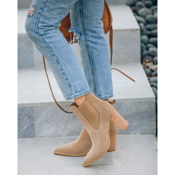 Uptown Faux Suede Heeled Bootie - Khaki