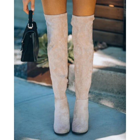 Ta Faux Suede Heeled Boot - Nude
