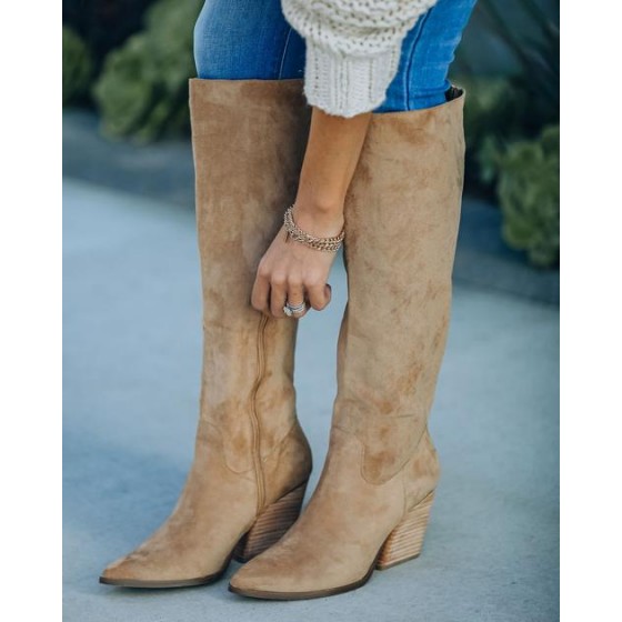 Leanna Faux Suede Heeled Boot - Almond