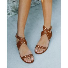 Chiara Studded Faux Leather Sandal - Tan